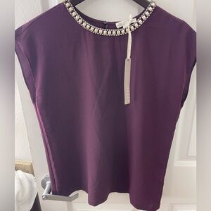 Kenar Purple Beaded Neck Blouse